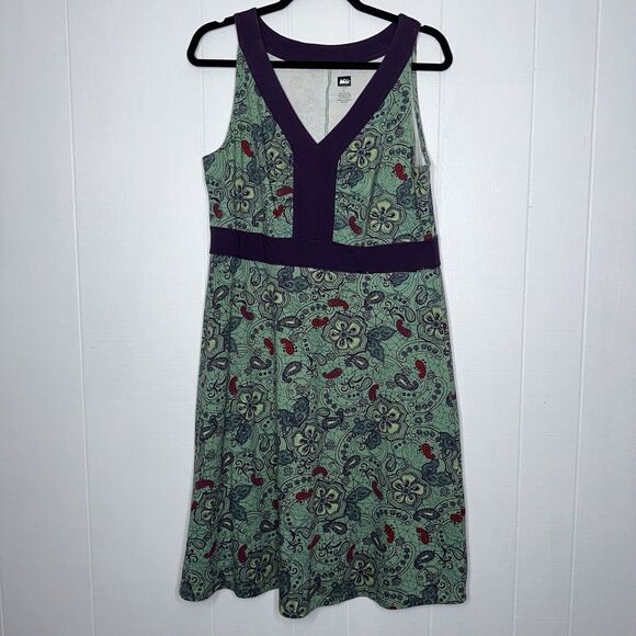 REI Co-op Women’s Paisley Athletic Dress Green Purple Size Large - Picture 1 of 4